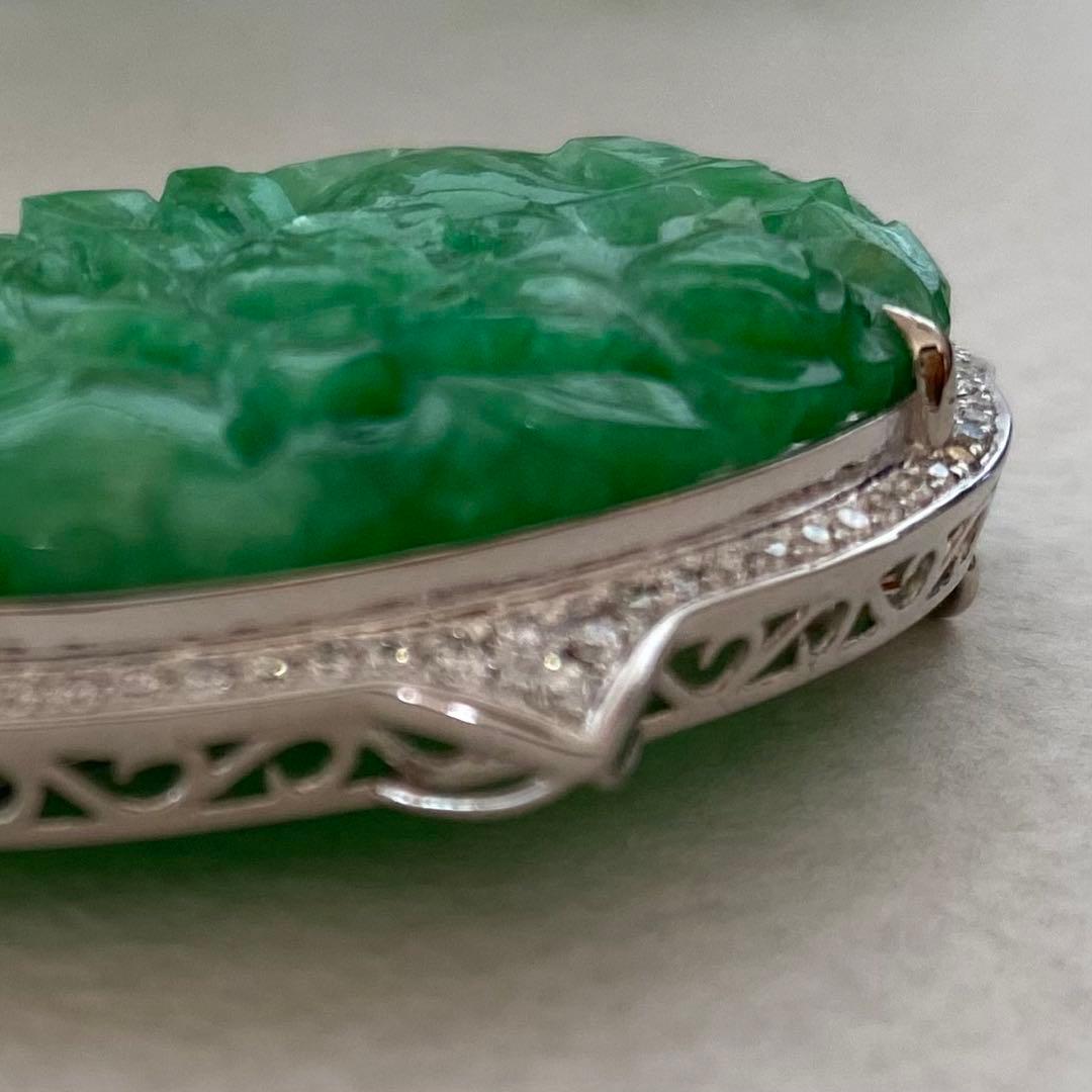 特注品　pt950翡翠ダイヤブローチ　アンティーク帯留からのリメイク　美しい