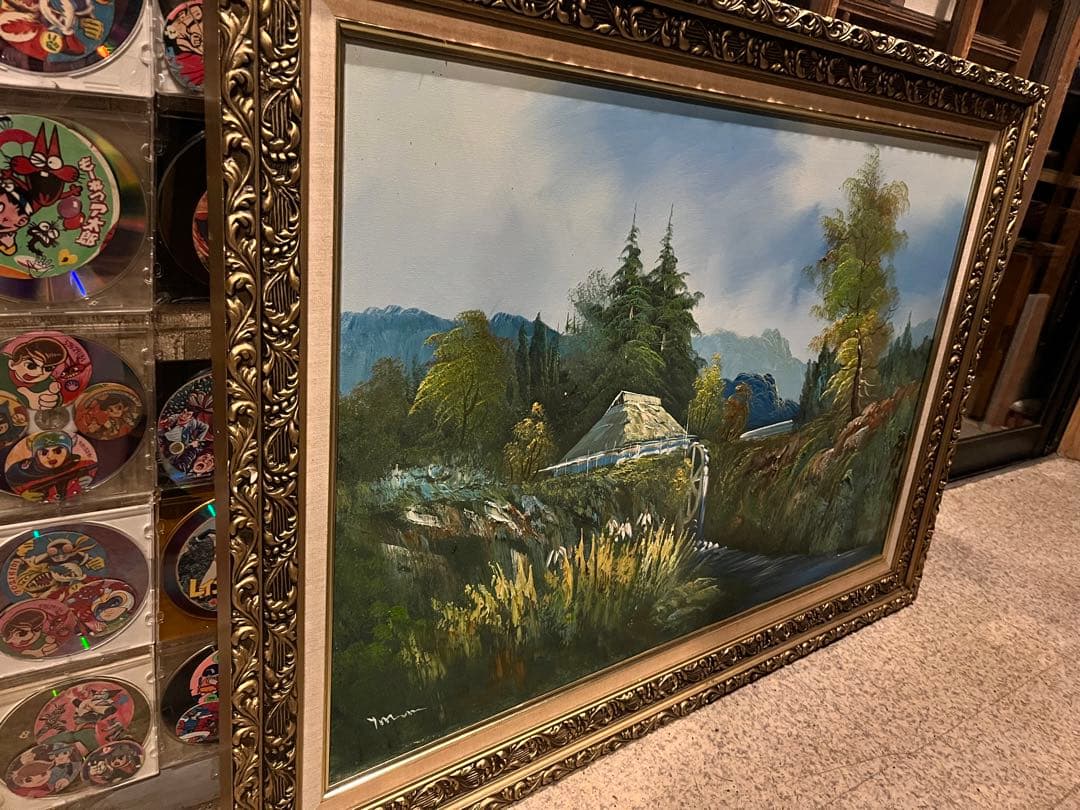 油絵、絵画、油絵額付き、大きな油絵、108センチ、キャンパス油絵、直筆油絵