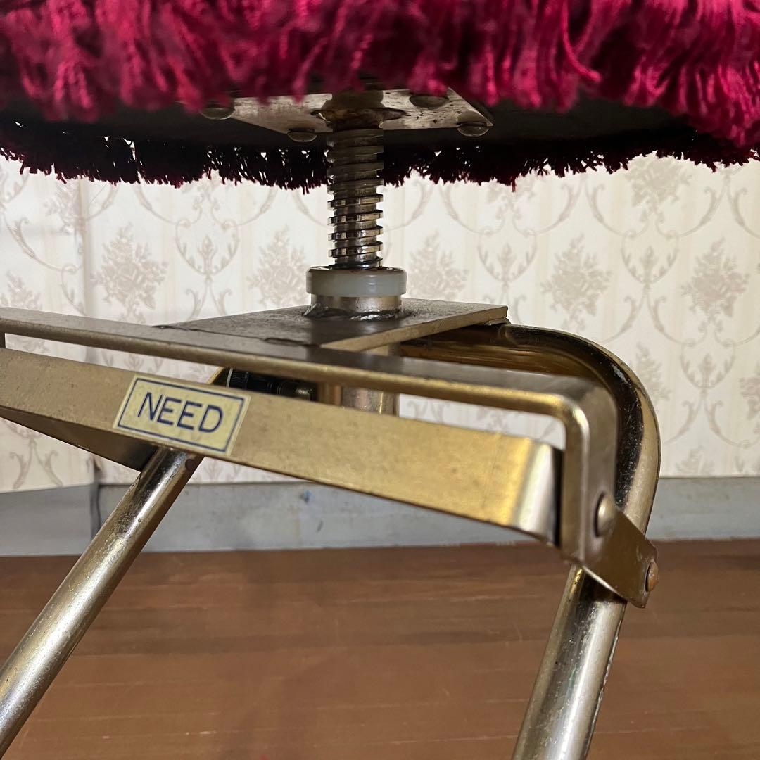 【アンティーク】アイアン脚 ベルベッドスツール ロココ調 ベロア 古道具 丸椅子