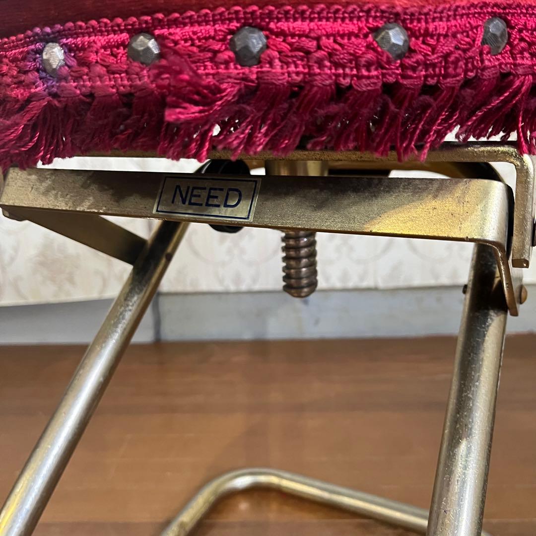 【アンティーク】アイアン脚 ベルベッドスツール ロココ調 ベロア 古道具 丸椅子