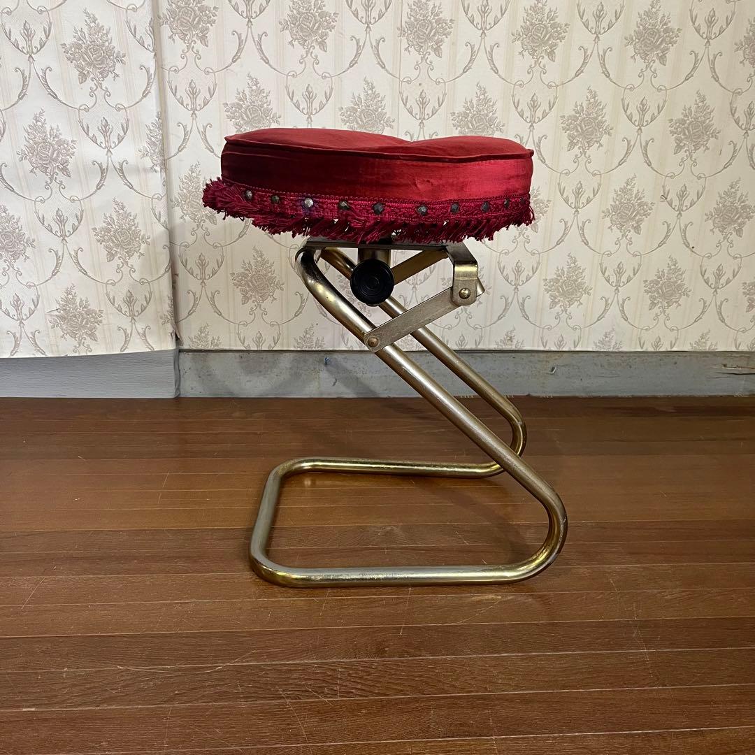 【アンティーク】アイアン脚 ベルベッドスツール ロココ調 ベロア 古道具 丸椅子