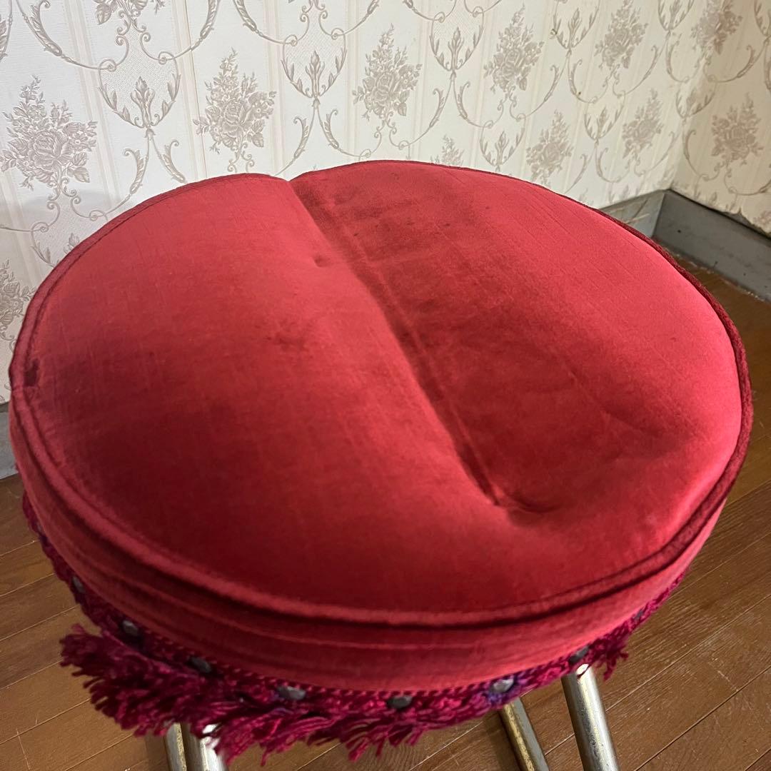 【アンティーク】アイアン脚 ベルベッドスツール ロココ調 ベロア 古道具 丸椅子