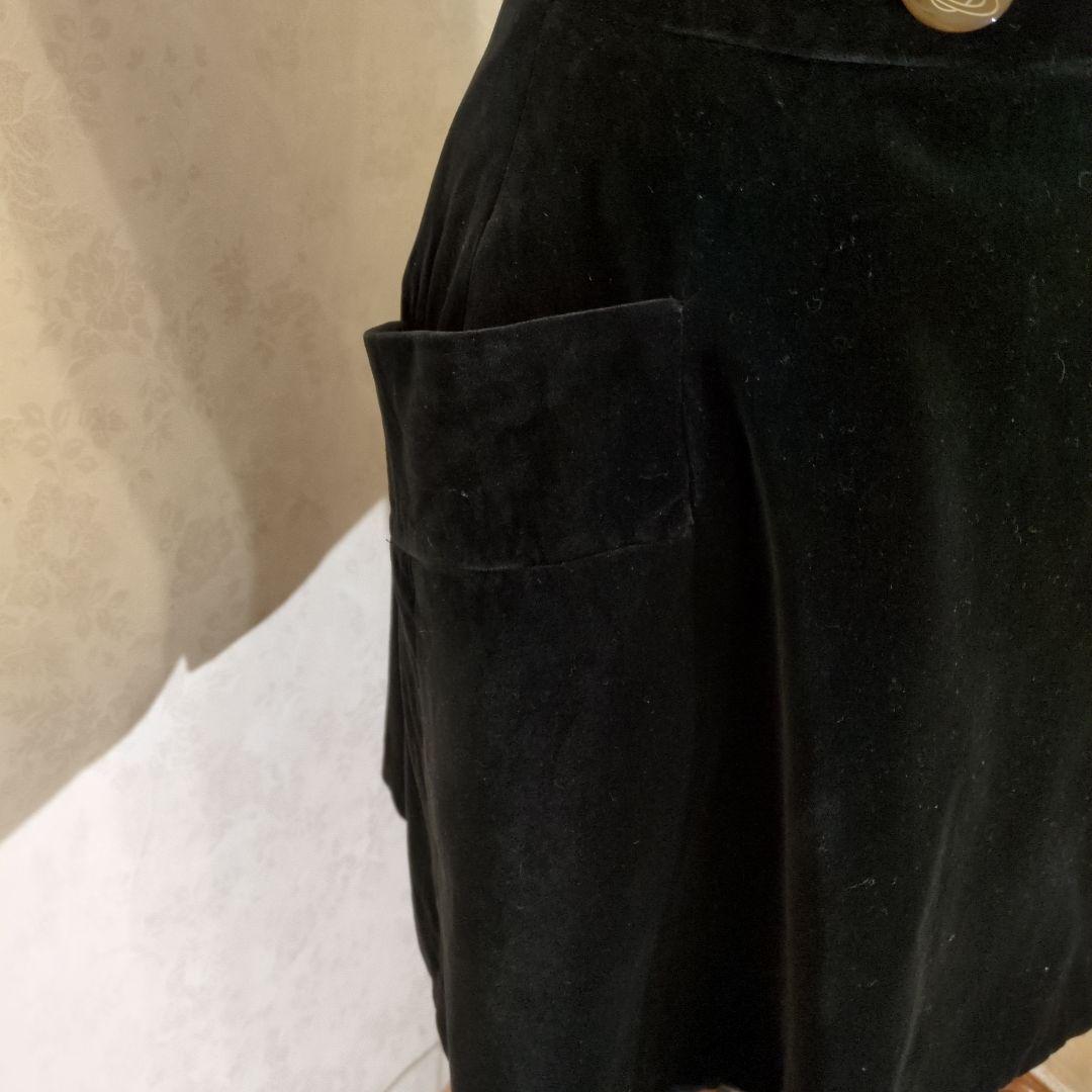ブラック ベロア ひざ丈スカート 巻スカート