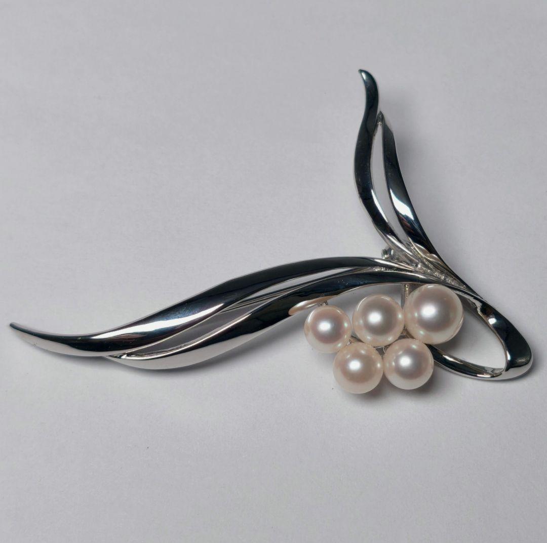 【極美品 最高級】ミキモト ブローチ パール リボン 5珠 皇室御用達
