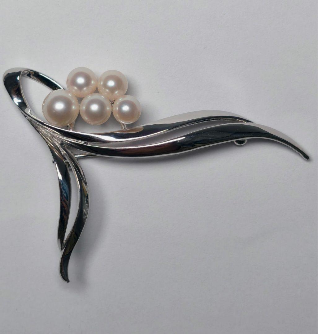 【極美品 最高級】ミキモト ブローチ パール リボン 5珠 皇室御用達
