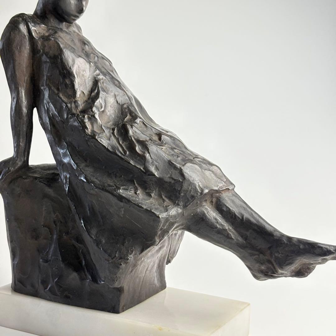 彫刻家 黒田嘉治 作 ブロンズ像 少女 1959年製作 共箱付属 東洋 彫刻美術