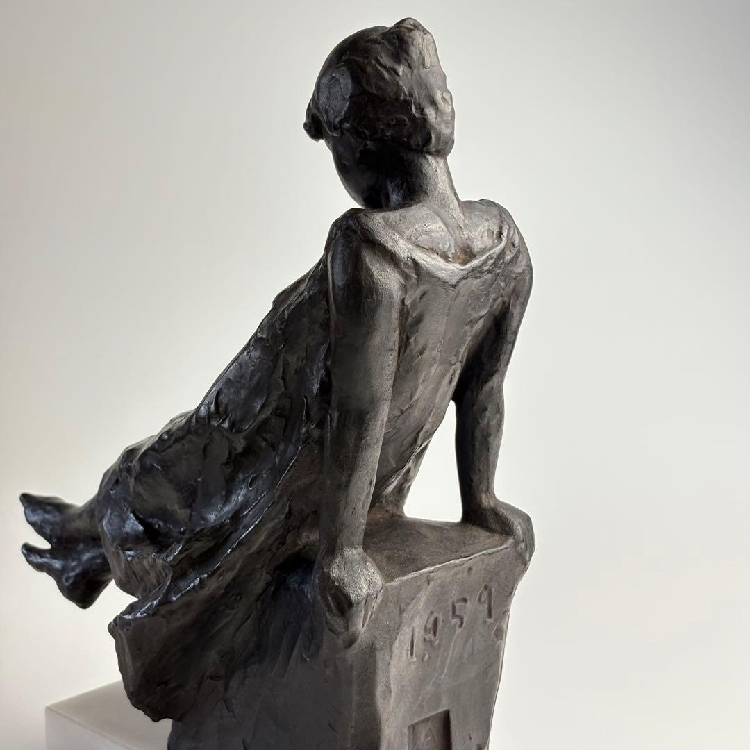 彫刻家 黒田嘉治 作 ブロンズ像 少女 1959年製作 共箱付属 東洋 彫刻美術