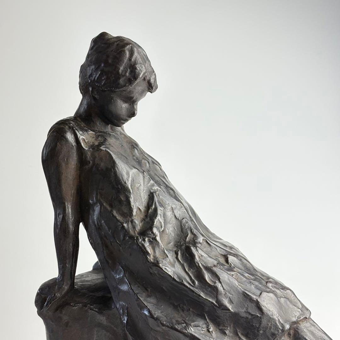 彫刻家 黒田嘉治 作 ブロンズ像 少女 1959年製作 共箱付属 東洋 彫刻美術