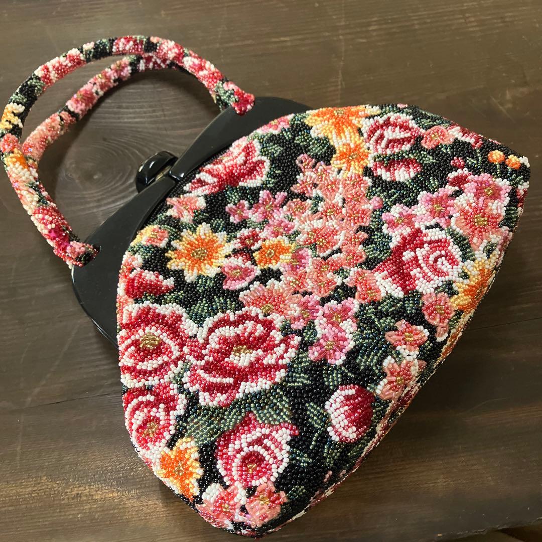 和装 総ビーズバッグ はしもと 刺繍 昭和レトロ 着物