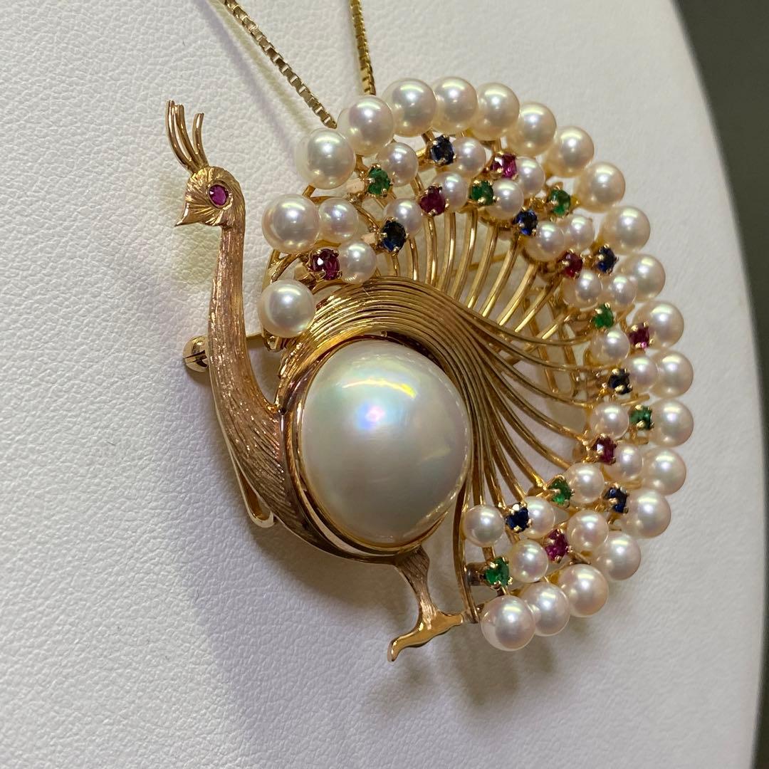 K14　マベパール＆ベビーパール　ブローチ　ペンダントトップ兼用　ルビー入り