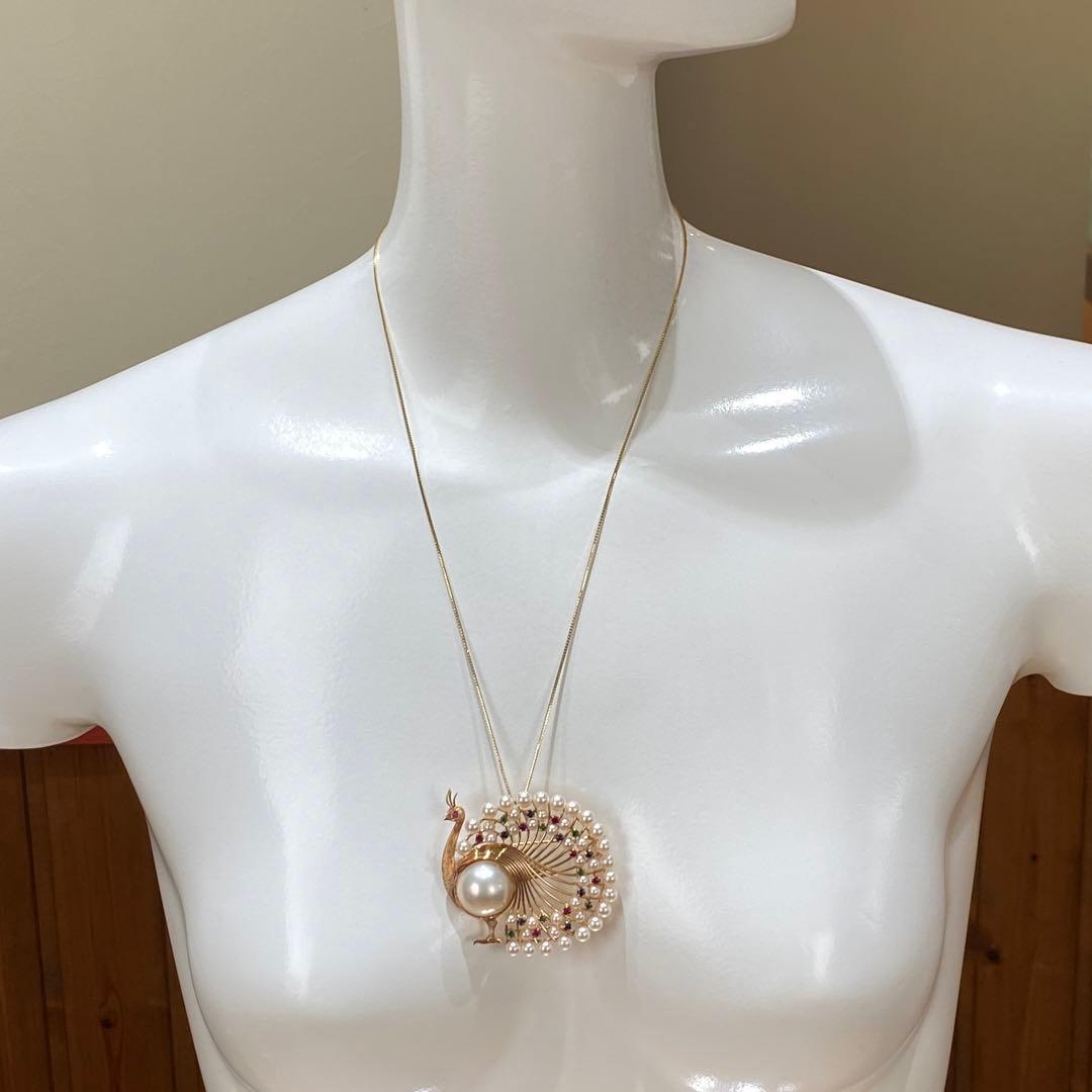 K14　マベパール＆ベビーパール　ブローチ　ペンダントトップ兼用　ルビー入り