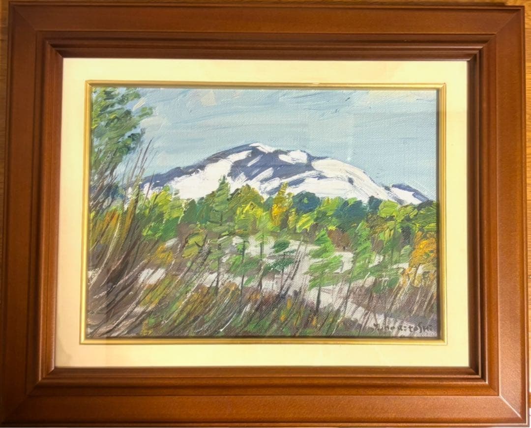 【油彩原画】淀川盛利「新緑の湯殿山」大正生まれ洋画家｜一水会｜額装付き