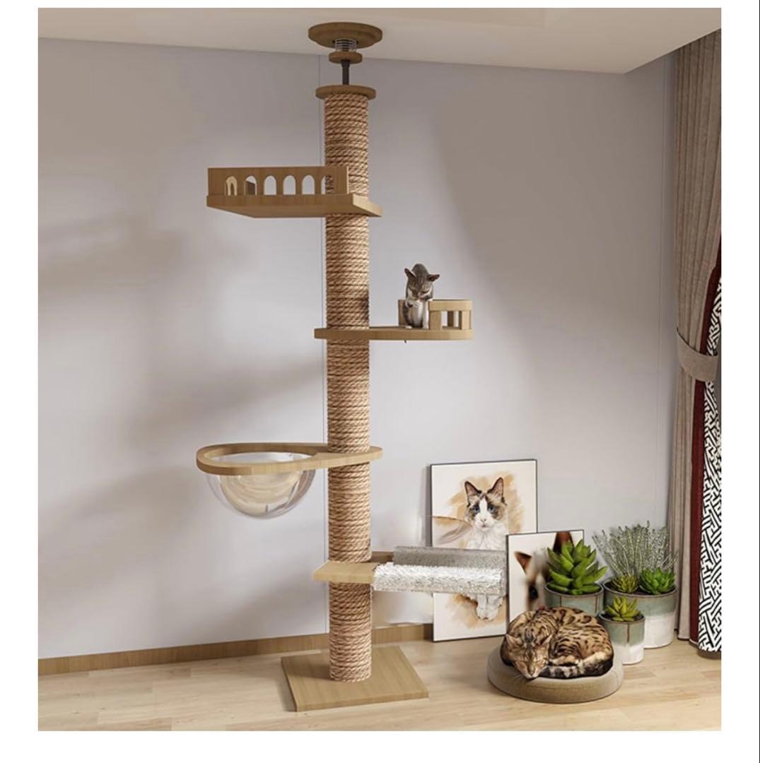 タワーキャット木登りタワー 宇宙船ハンモック付きシングルキャットタワー 突っ張り