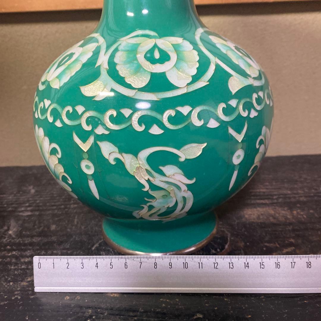 古玩　翡翠色七宝花瓶　26cm16cm