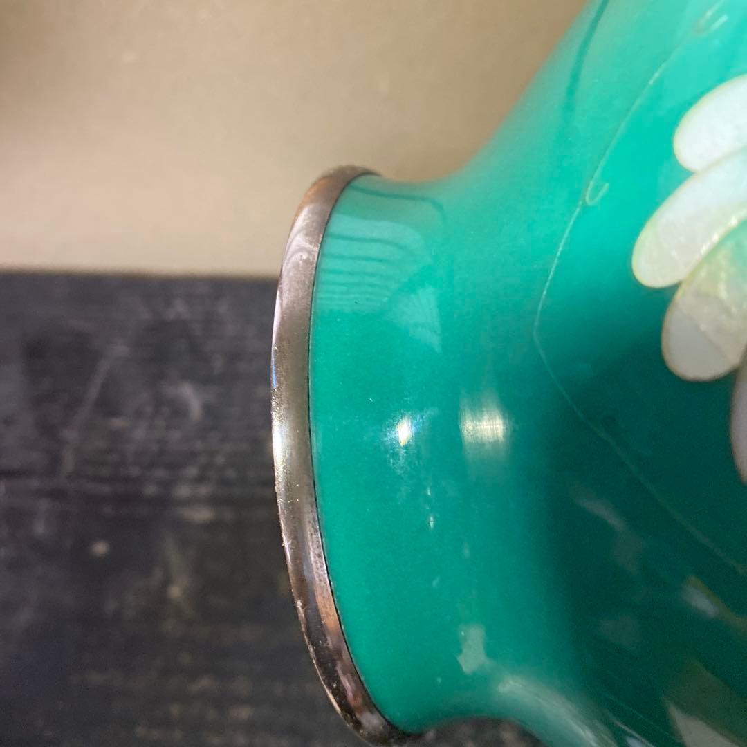 古玩　翡翠色七宝花瓶　26cm16cm