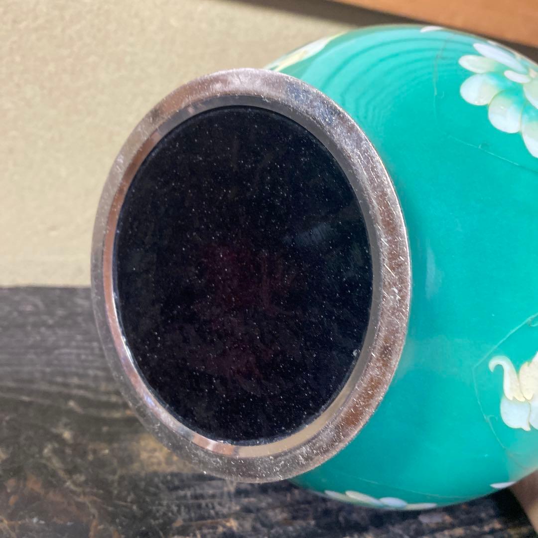 古玩　翡翠色七宝花瓶　26cm16cm