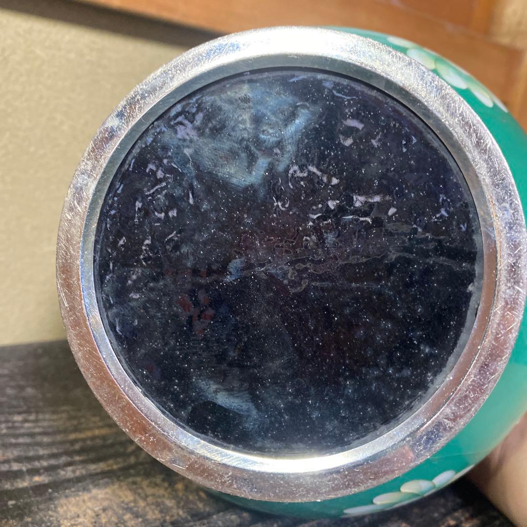 古玩　翡翠色七宝花瓶　26cm16cm