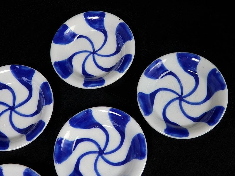 伊万里　瀬戸　染付　陰刻 捻り紋の図　豆皿　５枚　E024AS-fbck