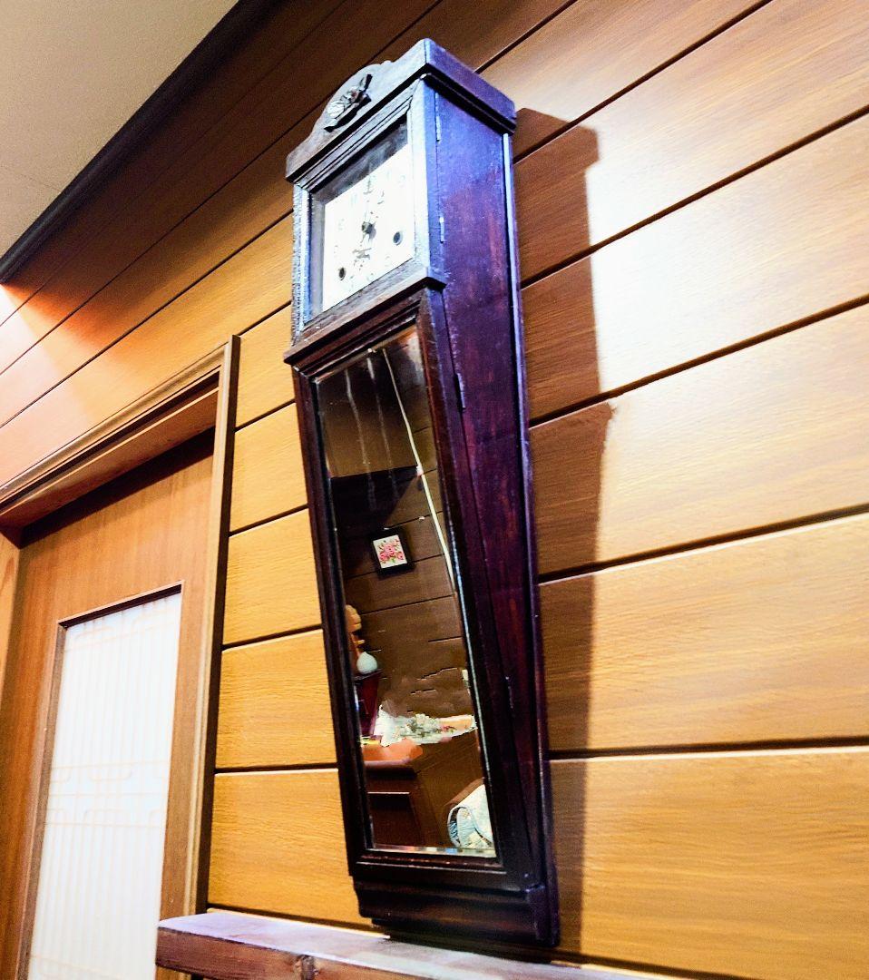 〈完動美品〉珍品　英工舎LIGHT印　鏡付き傾斜型ゼンマイ振り子掛け時計　古時計