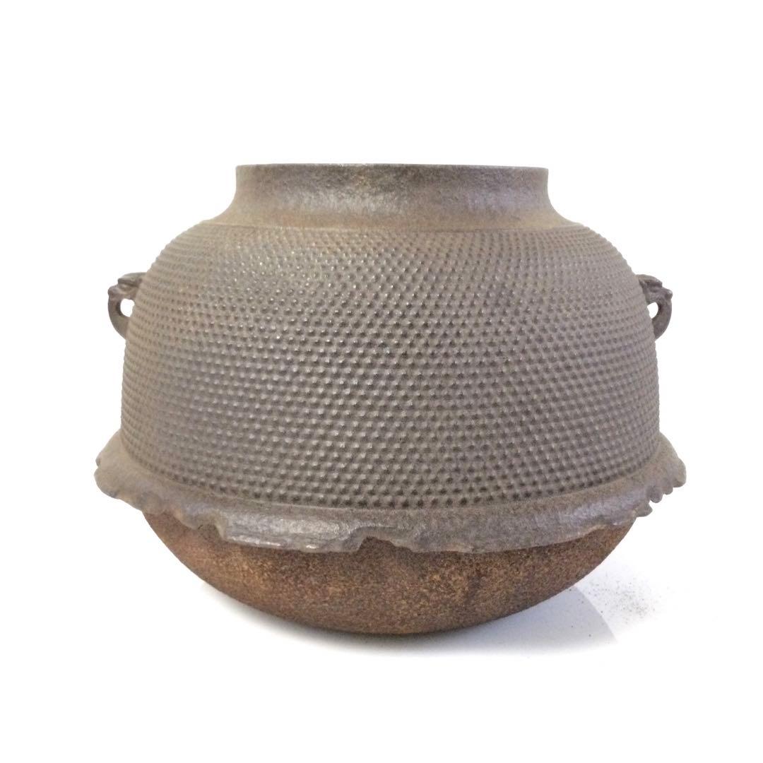 茶釜 芦屋写牧童地紋 真形 霰羽釜 佐藤浄清作 供箱付 釜環無し B815