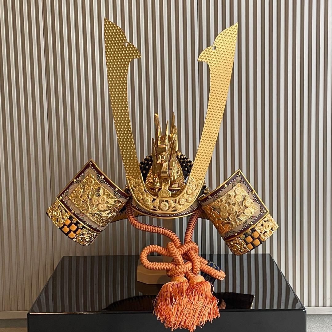 平安翠鳳　天平　御兜飾　松葉長鍬形　錆朱　木龍頭　30号　飾兜　甲冑　五月飾り