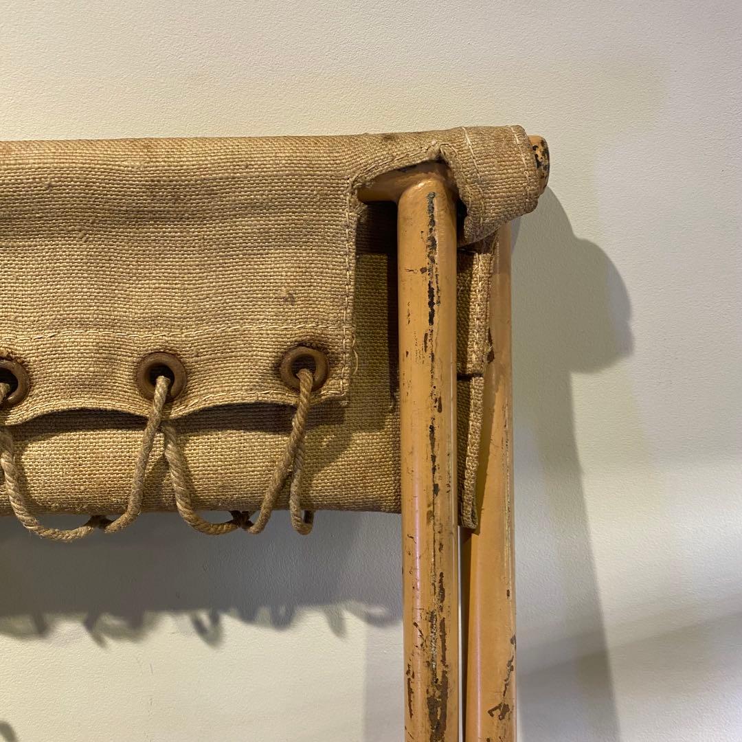 座面がキャンバス地のフォールディングチェア 折りたたみ椅子 アンティーク