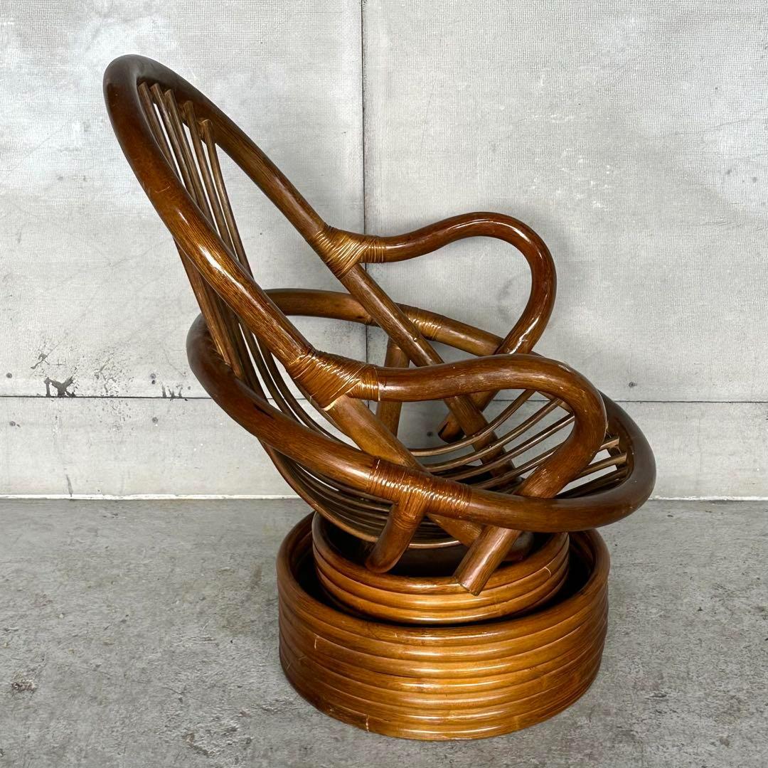 ꧁昭和浪漫꧂ 360度回転式ラタンチェア　籐家具 ひじ掛け 大型椅子　アジアン