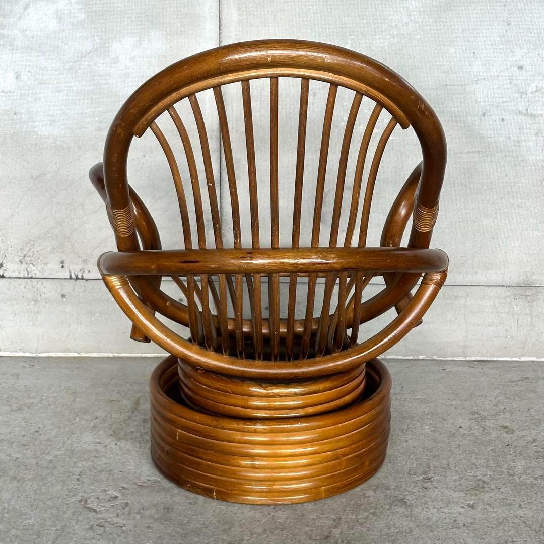 ꧁昭和浪漫꧂ 360度回転式ラタンチェア　籐家具 ひじ掛け 大型椅子　アジアン