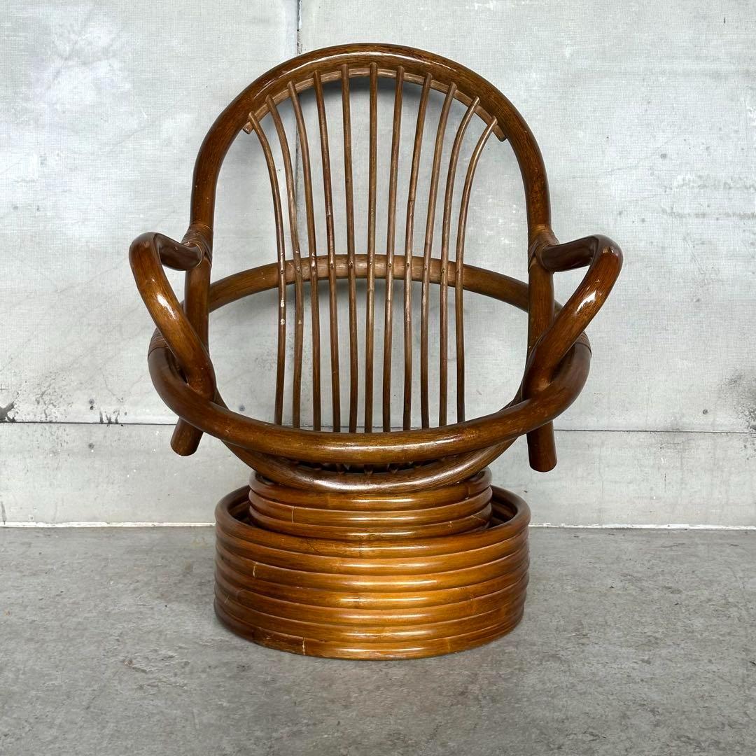꧁昭和浪漫꧂ 360度回転式ラタンチェア　籐家具 ひじ掛け 大型椅子　アジアン