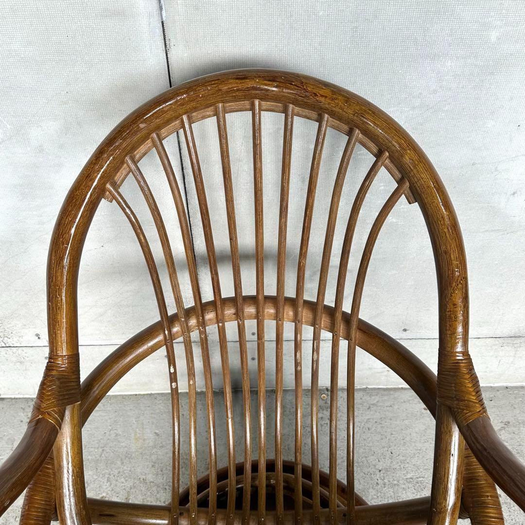 ꧁昭和浪漫꧂ 360度回転式ラタンチェア　籐家具 ひじ掛け 大型椅子　アジアン