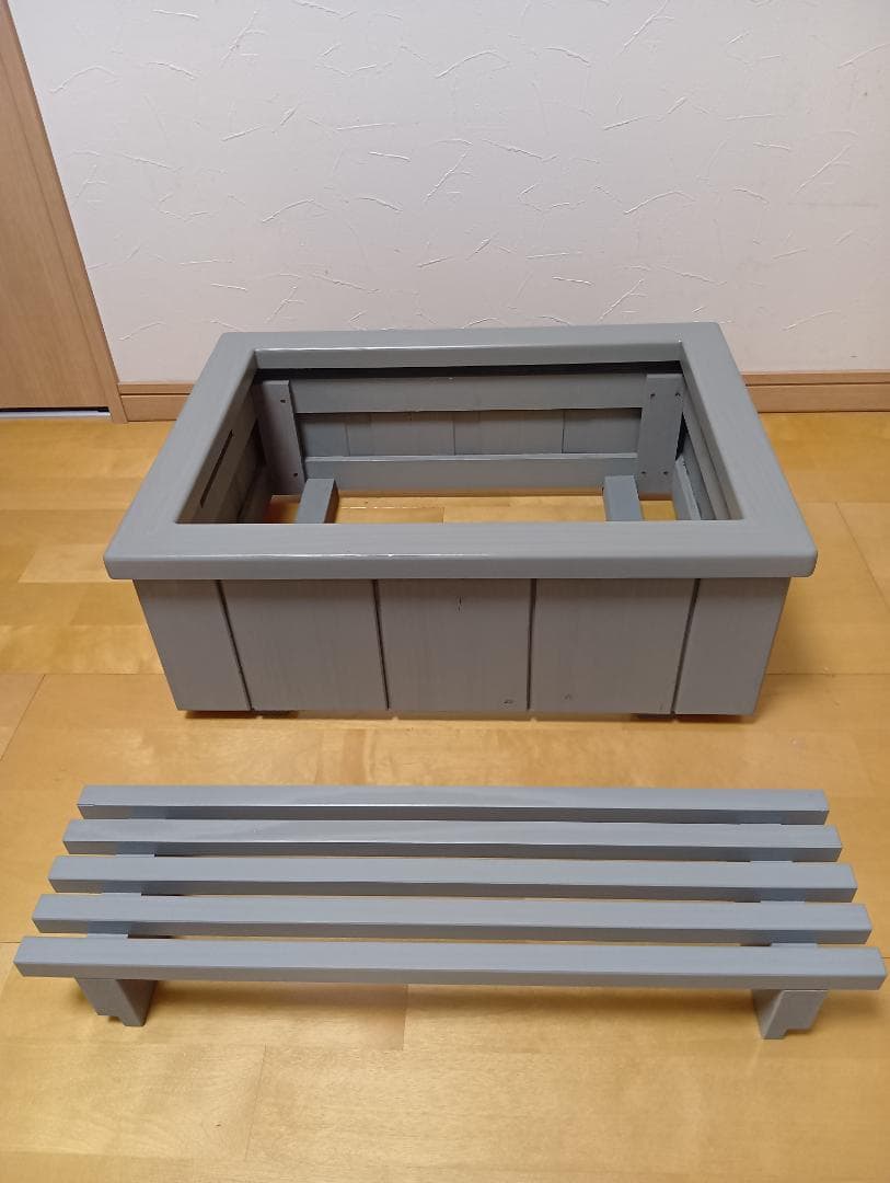 『NVボックス22用 木製化粧枠＋フラワースタンド付き(ブルーグレイ色）』