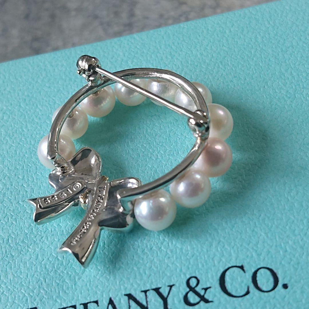 ほぼ未使用◎ティファニー 18金 コンビ・真珠 リボンブローチ No.18833