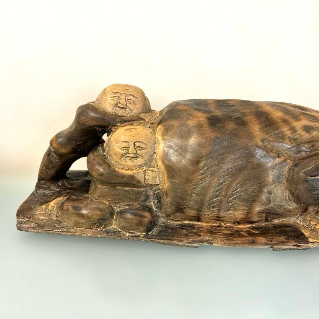 木製アートオブジェ 布袋様　彫刻 置物　縁起物 七福神