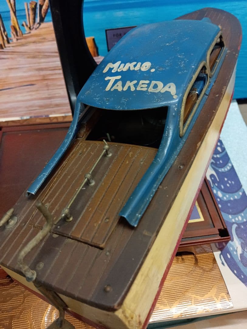 稀少レア１９５０年（昭和２５年５月）旧家蔵出木製全長４３センチ船模型当時物