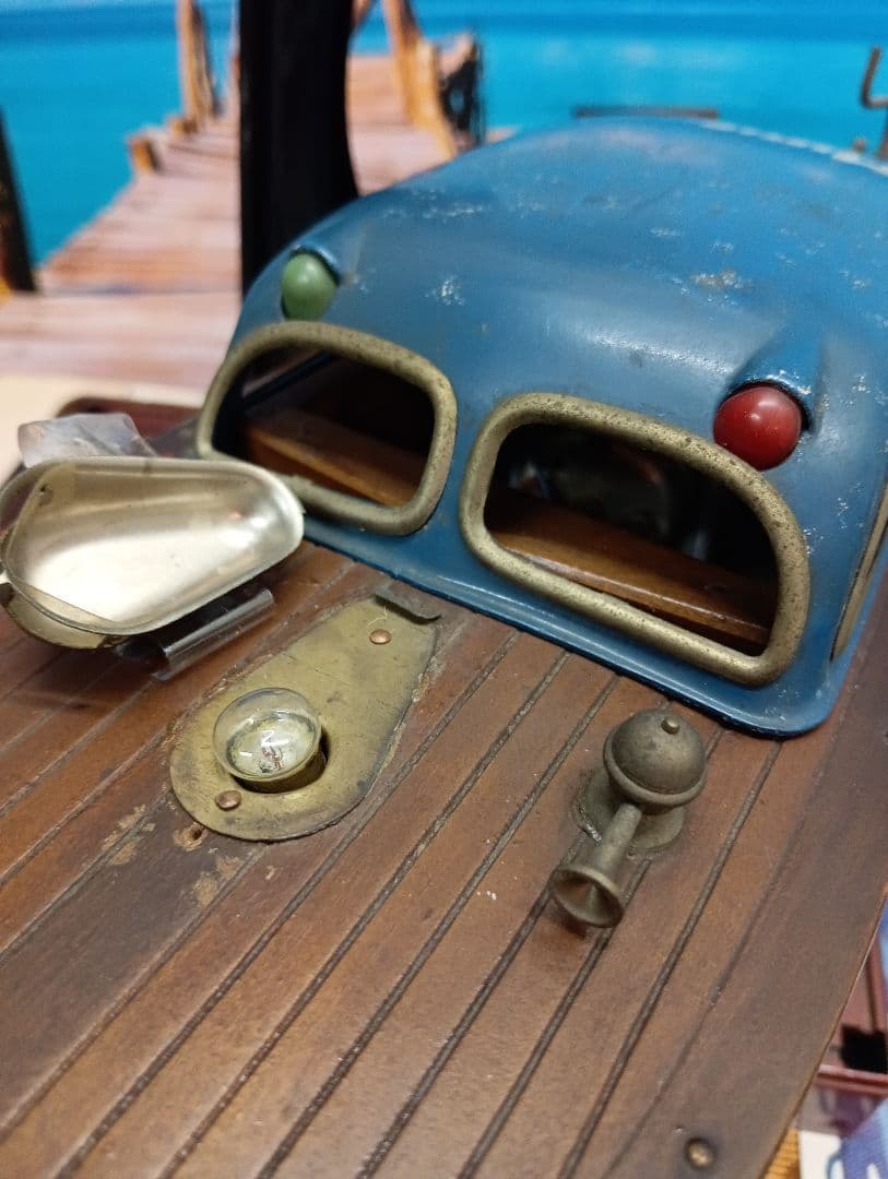 稀少レア１９５０年（昭和２５年５月）旧家蔵出木製全長４３センチ船模型当時物