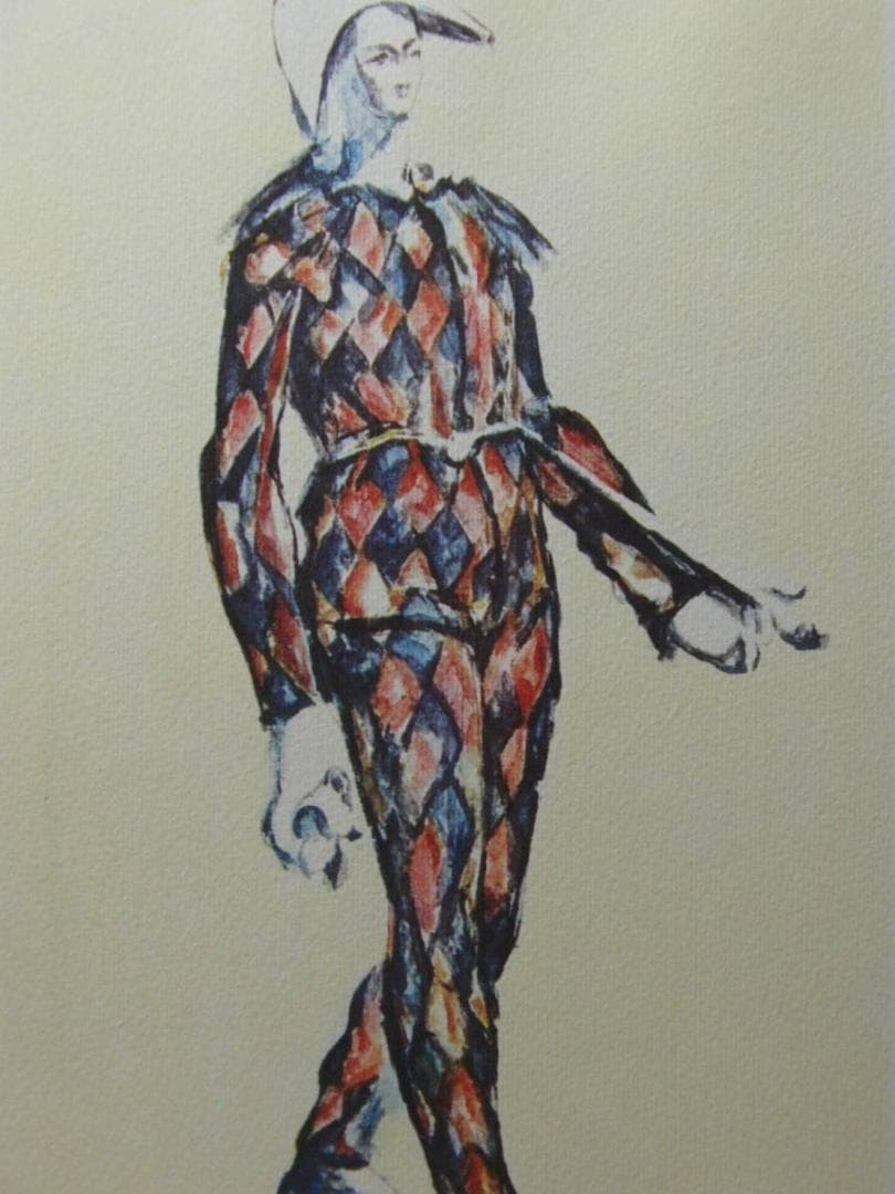 ポール・セザンヌ、【道化師】、大判・希少な画集画・マット紙、新品高級額・額装付