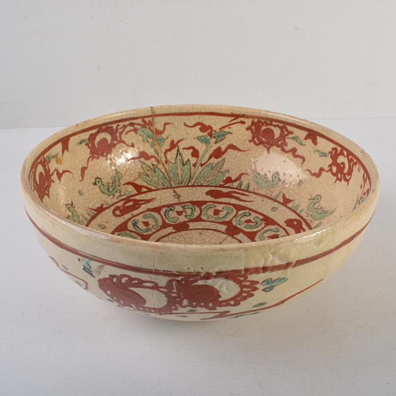 須佐焼　古須佐　赤絵花鳥文鉢　幕末ー江戸期　Ｃ　R6111F