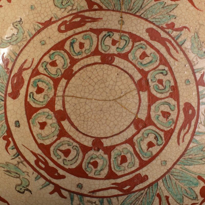 須佐焼　古須佐　赤絵花鳥文鉢　幕末ー江戸期　Ｃ　R6111F