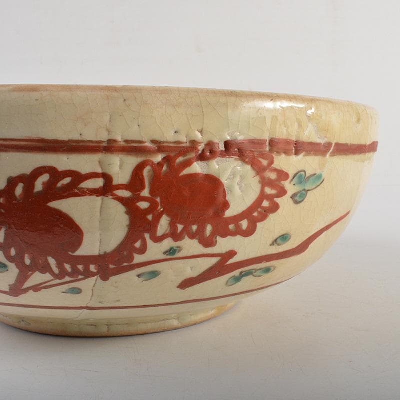 須佐焼　古須佐　赤絵花鳥文鉢　幕末ー江戸期　Ｃ　R6111F