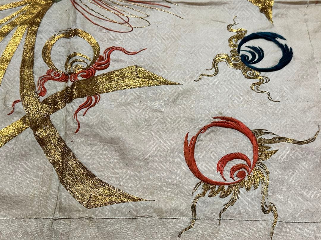 江戸期 熨斗目模様 時代袱紗 金駒刺繍 綸子 歴史資料
