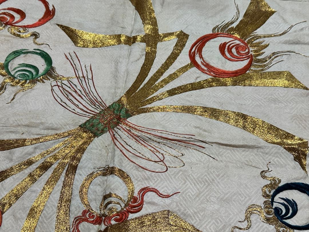 江戸期 熨斗目模様 時代袱紗 金駒刺繍 綸子 歴史資料