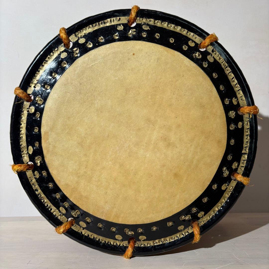 中型 和太鼓 黒・金 スタンド付き　Japan ビンテージ　骨董