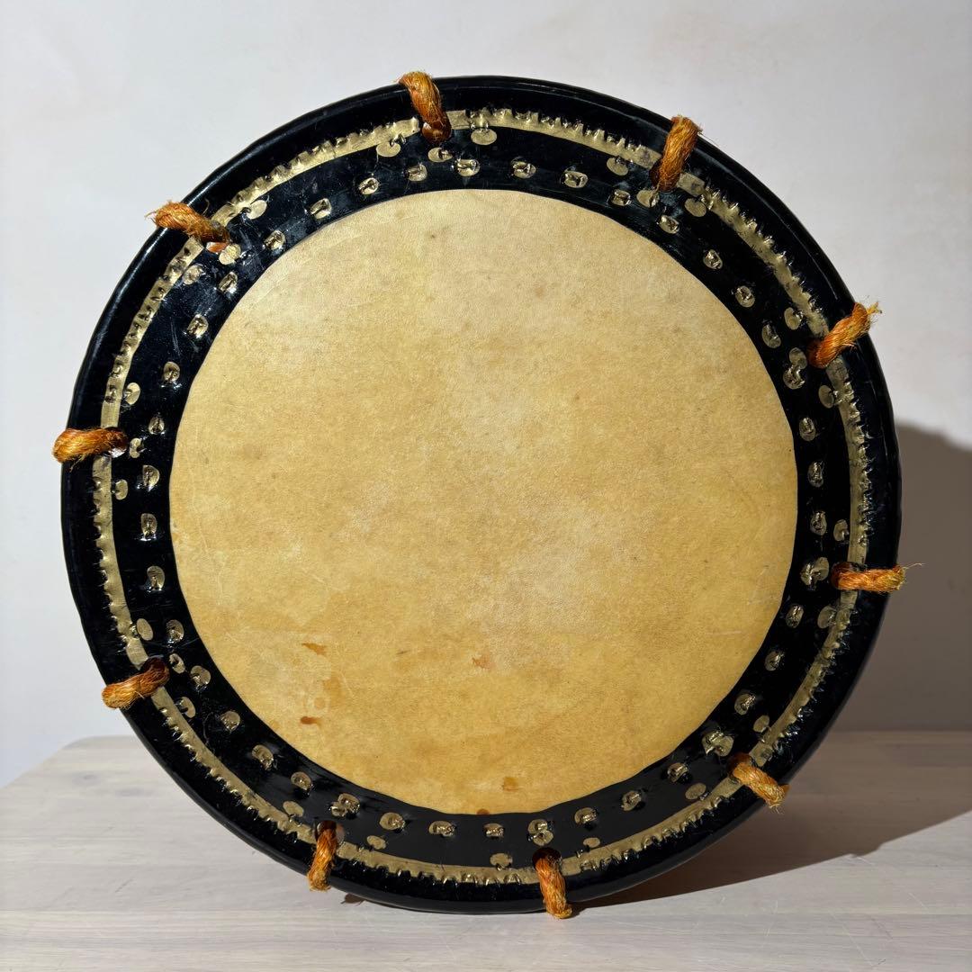 中型 和太鼓 黒・金 スタンド付き　Japan ビンテージ　骨董