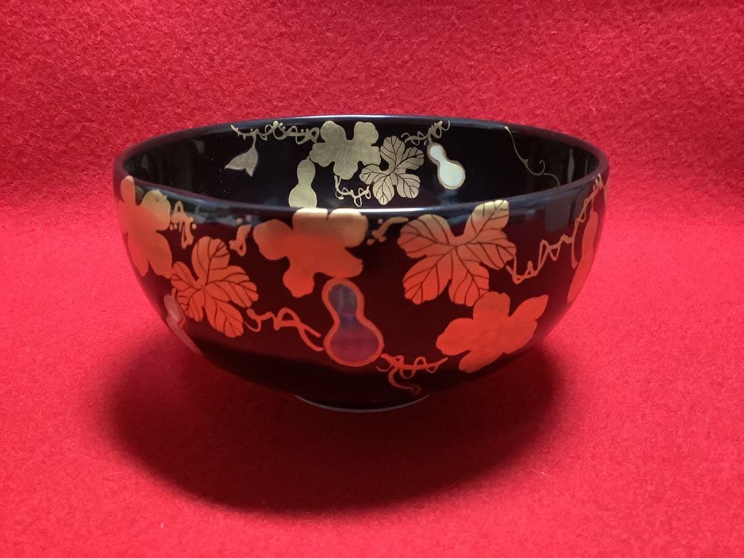 黒地六瓢螺鈿茶碗　五山窯　林淡幽造　【新品未使用】