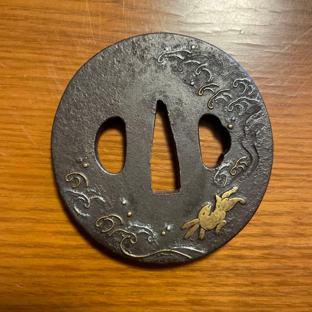 鍔　鐔　波と兎　竹生島図