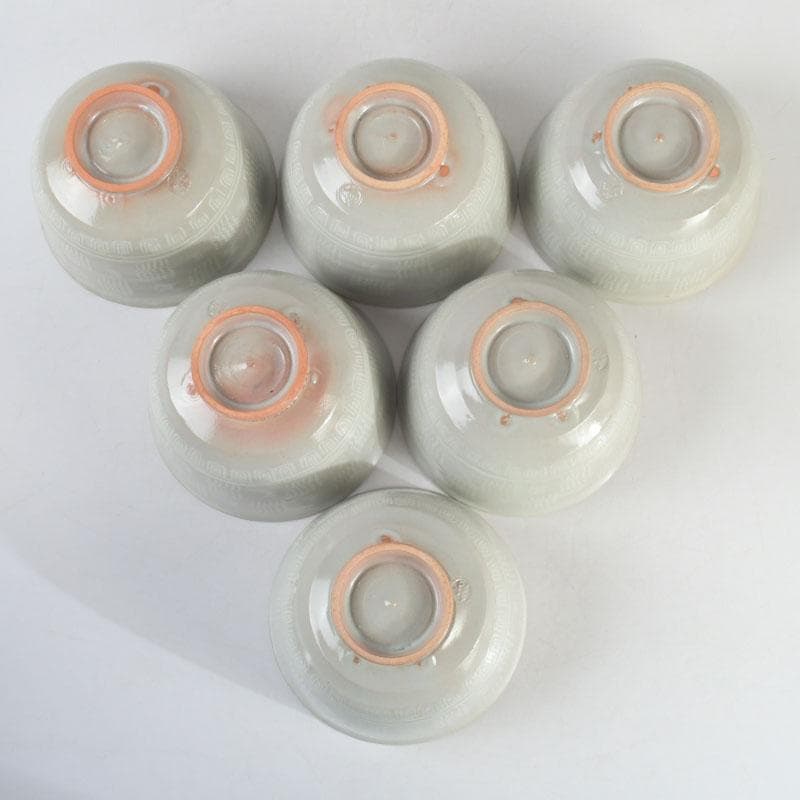 茶道具　京焼　加藤春永作　三島市松　数茶碗　六客　共箱　V　9769