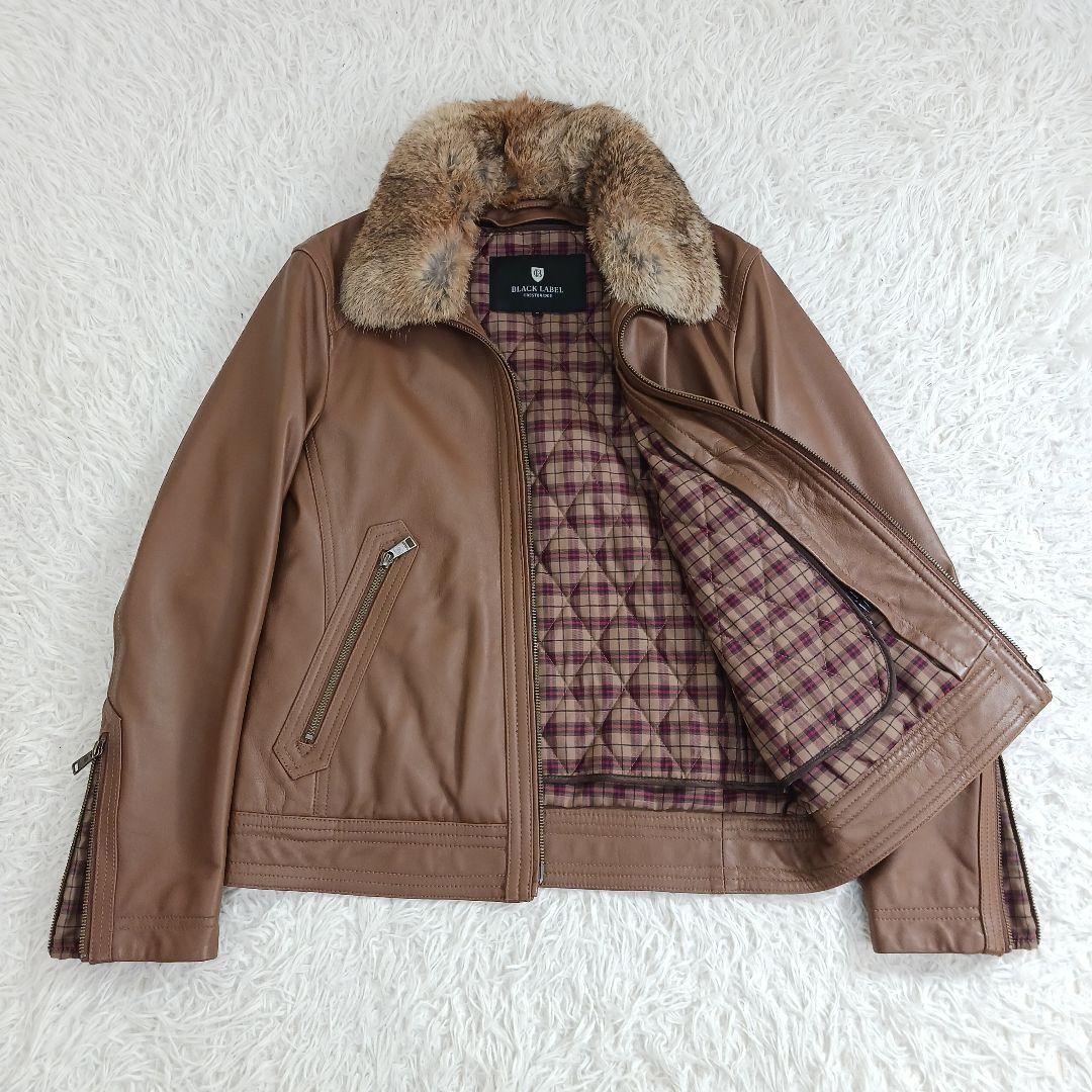 ✨良品✨ブラックレーベル レザーライダース ラビットファー キャメル サイズM