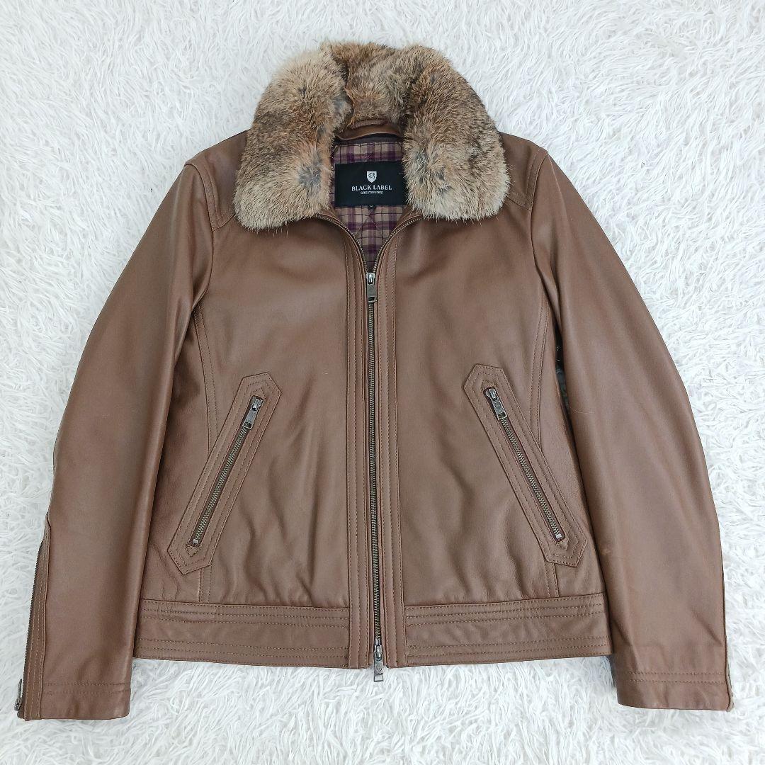 ✨良品✨ブラックレーベル レザーライダース ラビットファー キャメル サイズM