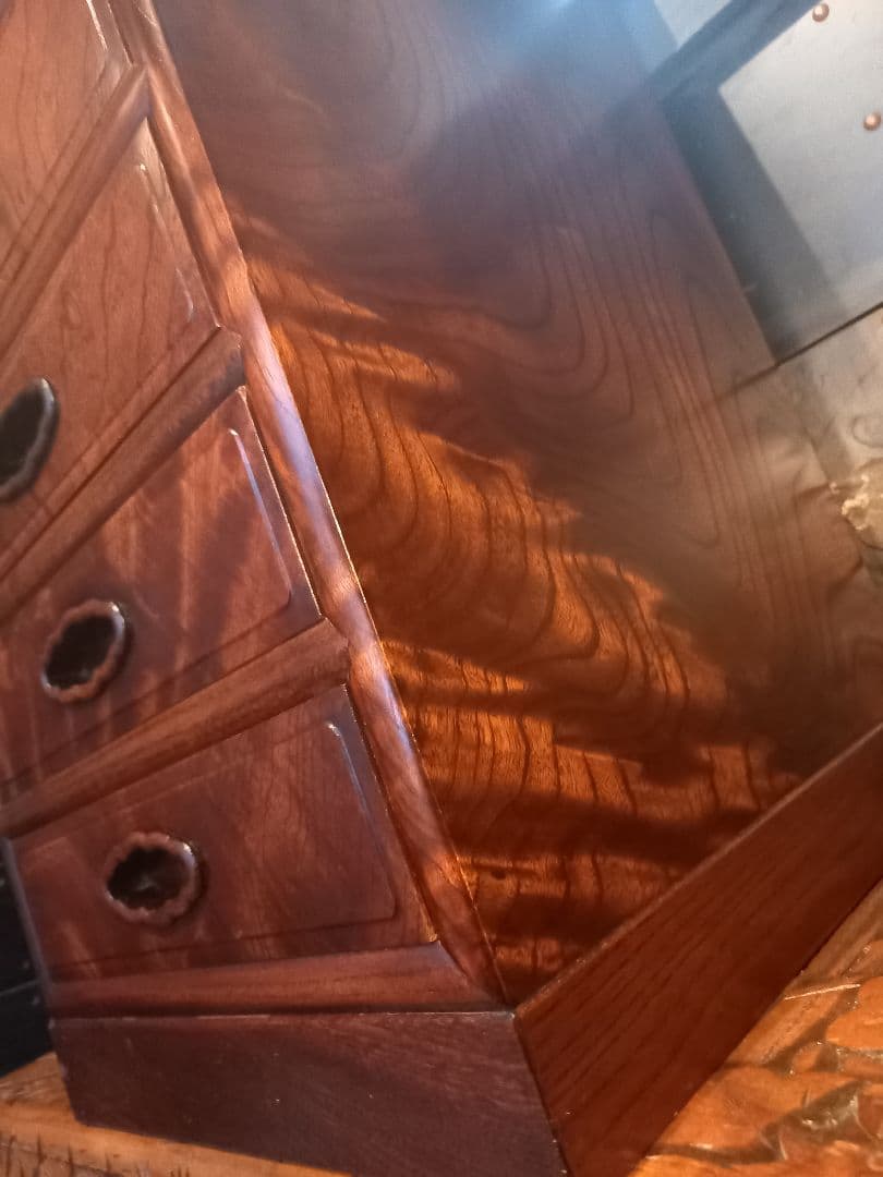 和物　高級　木組細工　欅　良杢目　無垢材　一枚板　重厚　大引き出し　五杯