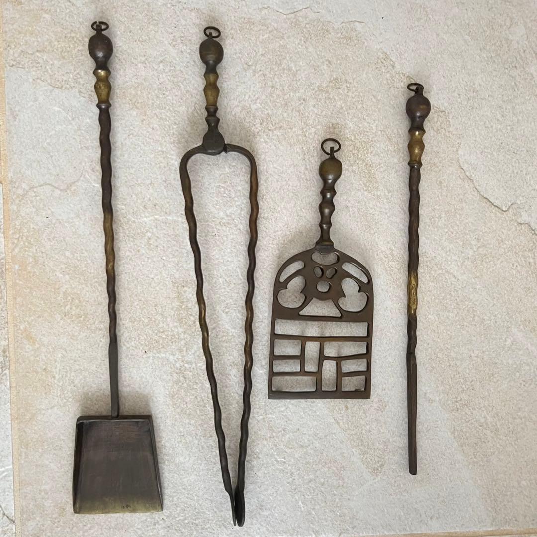 再値下げ❗️希少 アンティーク 真鍮製ファイヤーツール 暖炉 薪ストーブ